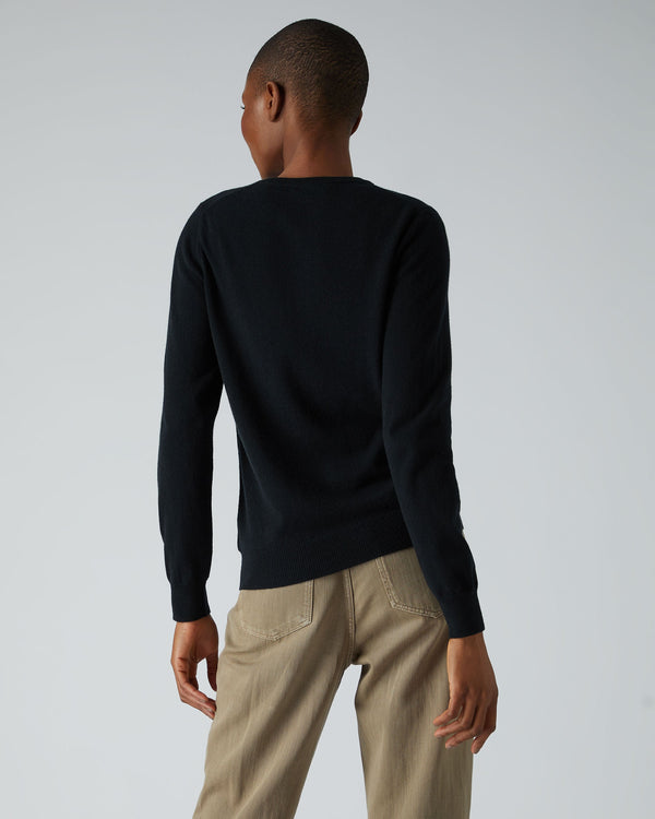 N.Peal Women's Olivia Round Neck Cashmere Cardigan Black