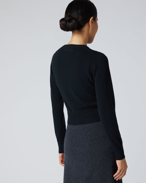 N.Peal Women's Ivy Cropped Cashmere Cardigan Black
