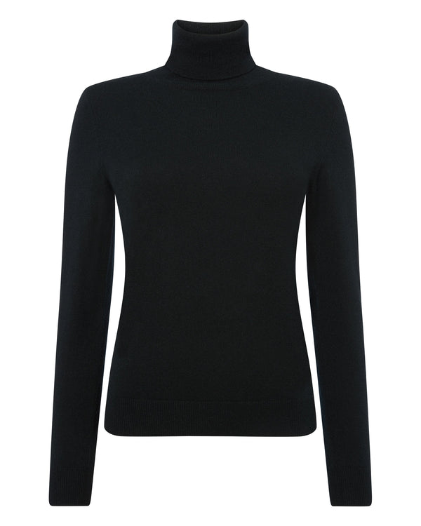 N.Peal Women's Polo Neck Cashmere Jumper Black