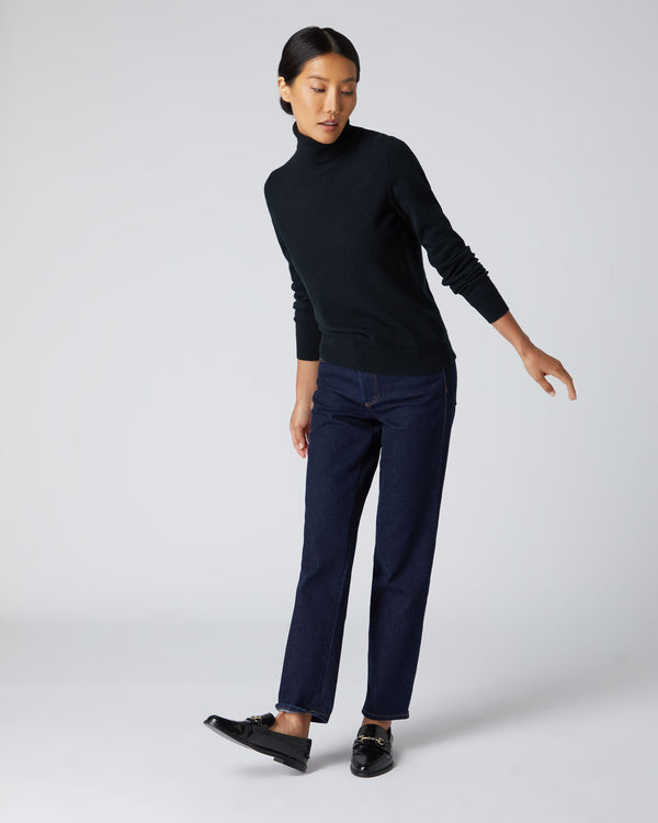 N.Peal Women's Luna Roll Neck Cashmere Jumper Black