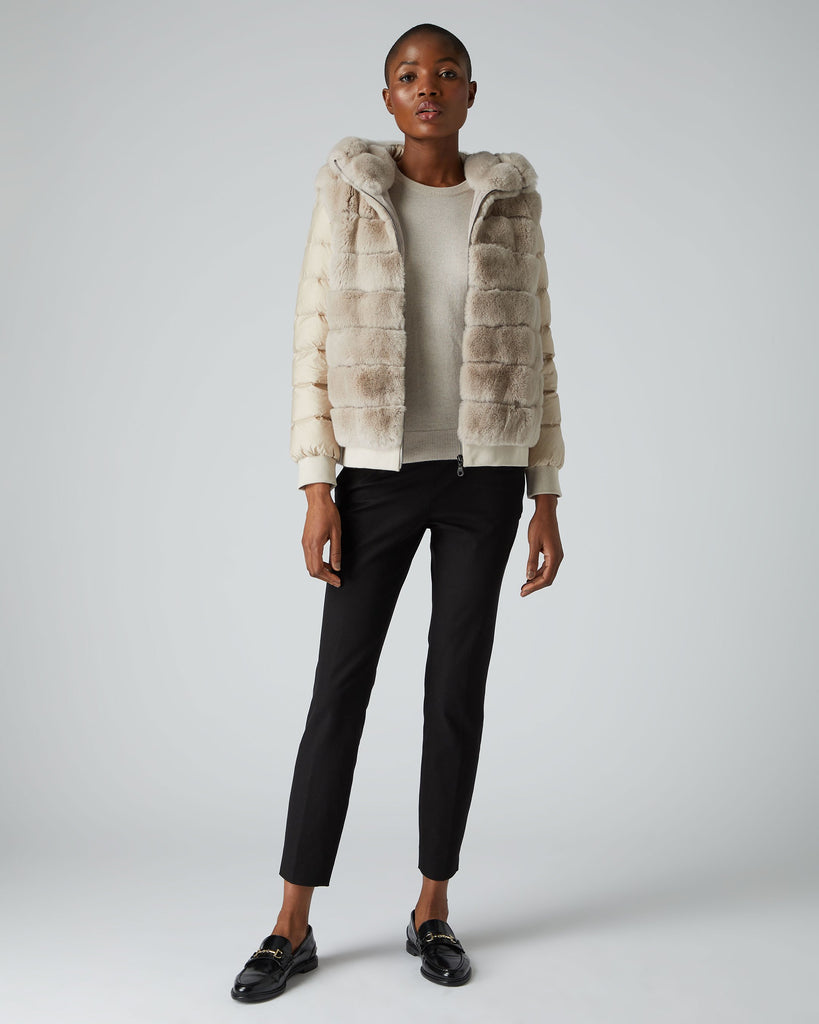 Women's Detachable Sleeve Hooded Rex Jacket Snow Grey | N.Peal