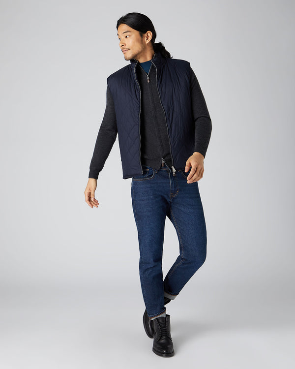 N.Peal Men's Hyde Fine Gauge Cashmere Full Zip Jumper Dark Charcoal Grey