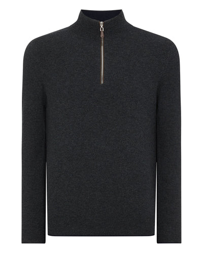 N.Peal Men's Carnaby Half Zip Cashmere Jumper Dark Charcoal Grey