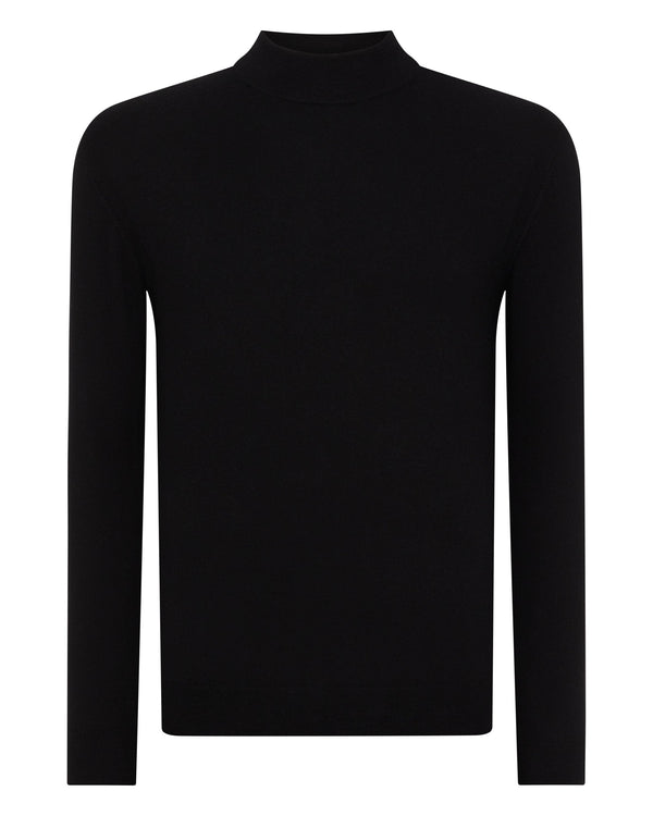 N.Peal Men's Fine Gauge Cashmere Mock Turtle Neck Jumper Black