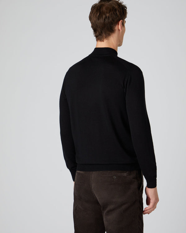 N.Peal Men's Fine Gauge Cashmere Turtle Neck Jumper Black
