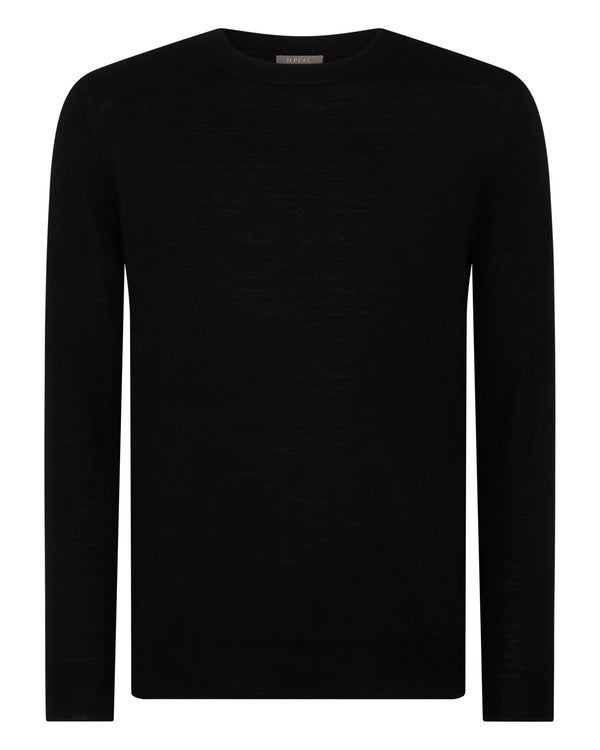N.Peal Men's Covent Fine Gauge Cashmere Round Neck Jumper Black
