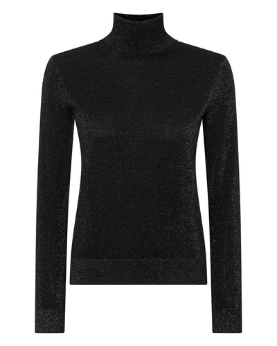 N.Peal Women's Superfine Roll Neck Cashmere Jumper With Lurex Black Sparkle