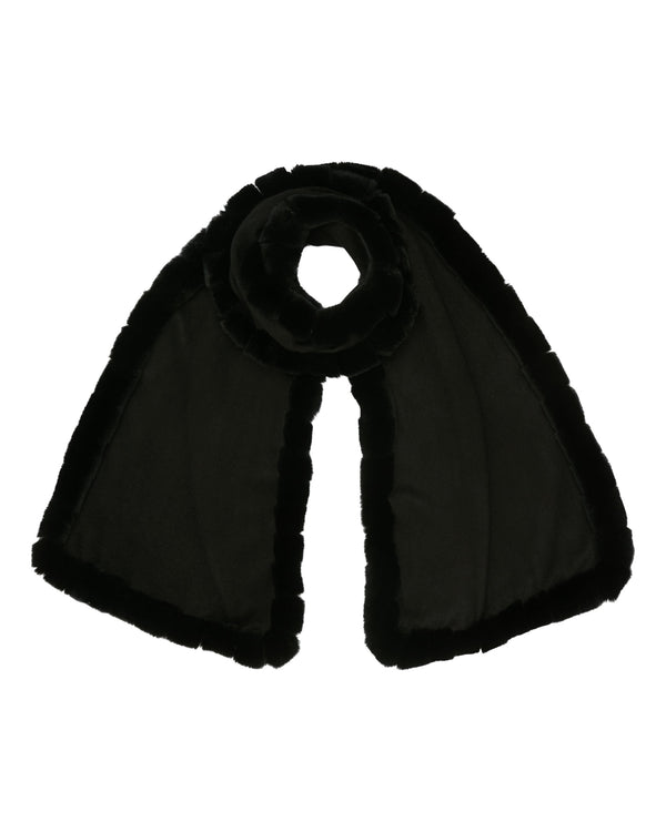N.Peal Women's Meribel Woven Fur Trim Scarf Black