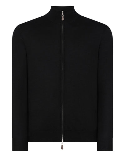 N.Peal Men's Hyde Fine Gauge Cashmere Full Zip Jumper Black