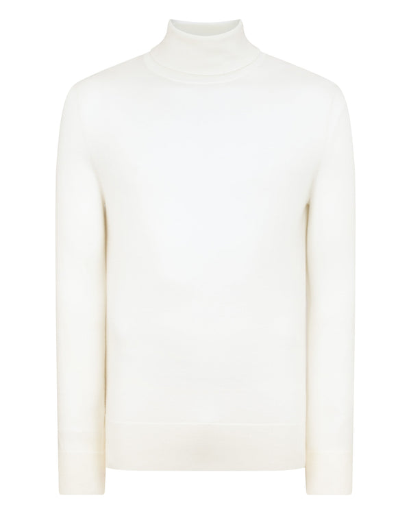 N.Peal Men's Fine Gauge Cashmere Roll Neck Jumper New Ivory White