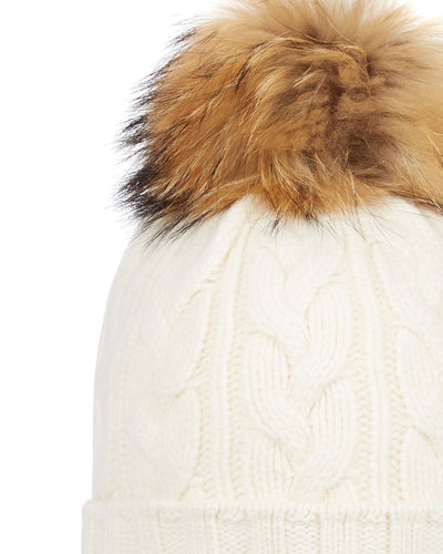 N.Peal Unisex Chunky Cable Cashmere Pom Hat New Ivory White