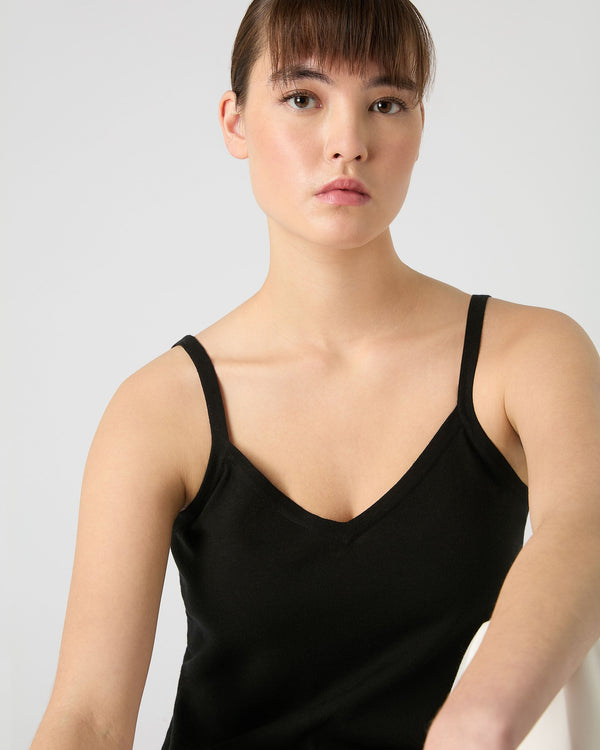 N.Peal Women's Cotton Cashmere Silk Camisole Black