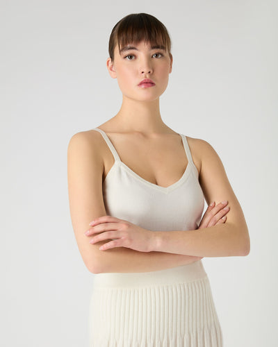 N.Peal Women's Cotton Cashmere Silk Camisole New Ivory White