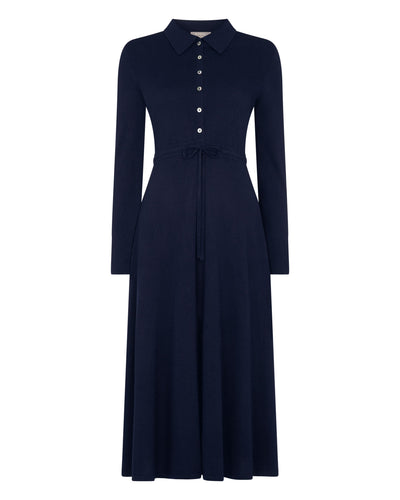 N.Peal Women's Polo Collar Silk Cashmere Dress Navy Blue