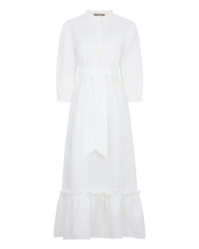 N.Peal Women's Iris Ruffle Linen Dress White