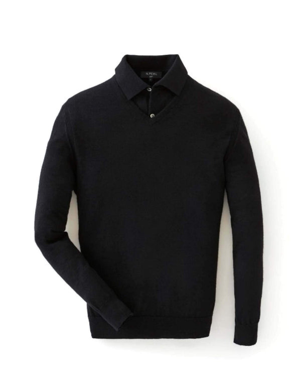 N.Peal 007 Fine Gauge Cashmere V Neck Jumper Black