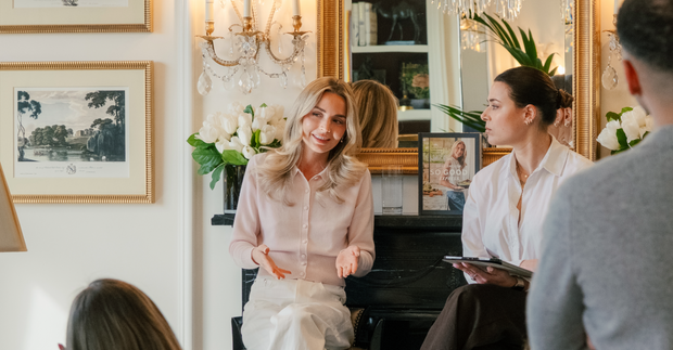 Chloe Rose wearing the Thea Collared Cashmere Cardigan