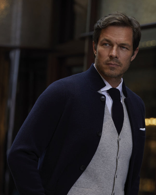 N.Peal 007 Milano Knitted Cashmere Jacket Navy Blue