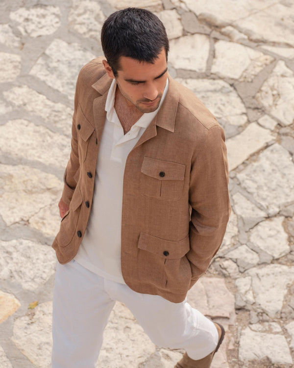 N.Peal Men's Safari Linen Jacket Tan Brown