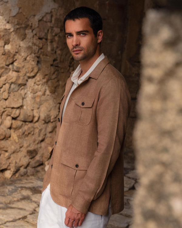 N.Peal Men's Safari Linen Jacket Tan Brown