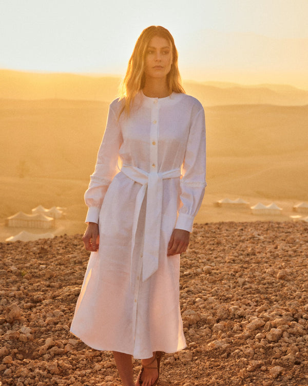 N.Peal Women's Willow Linen Dress White