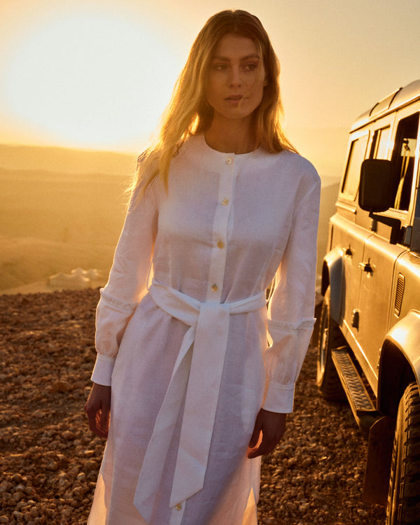 N.Peal Women's Willow Linen Dress White