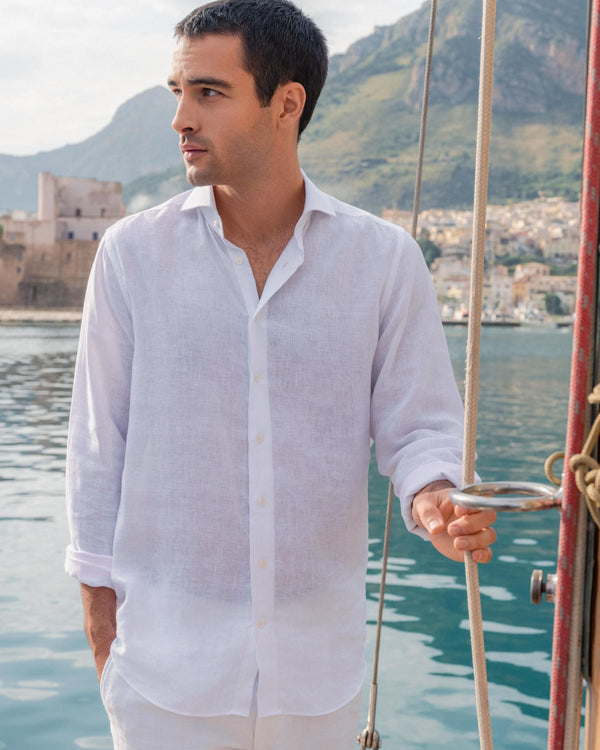 N.Peal Men's Cannes Linen Shirt White