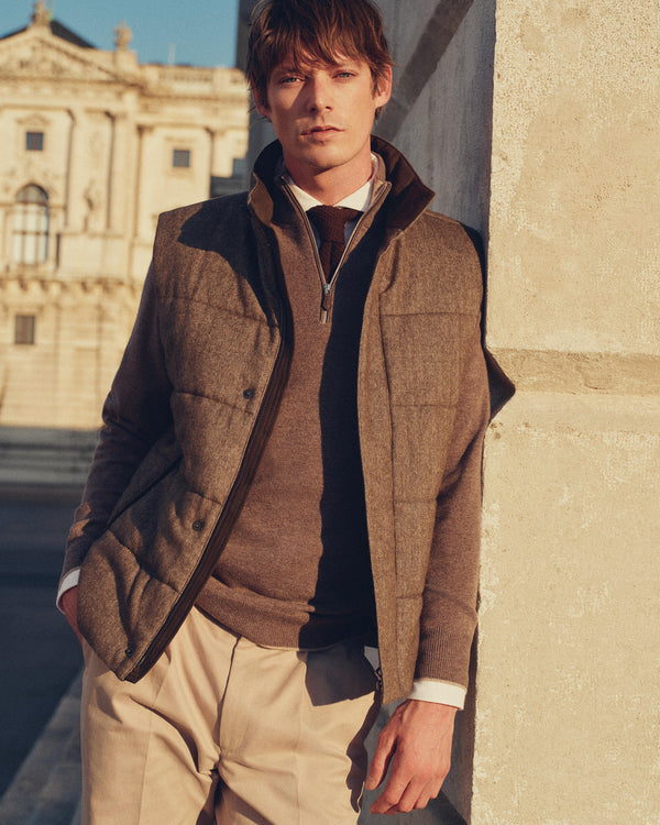 N.Peal Men's Carnaby Half Zip Cashmere Jumper Otter Brown