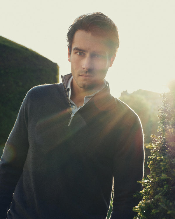 N.Peal Men's Carnaby Half Zip Cashmere Jumper Indigo Blue