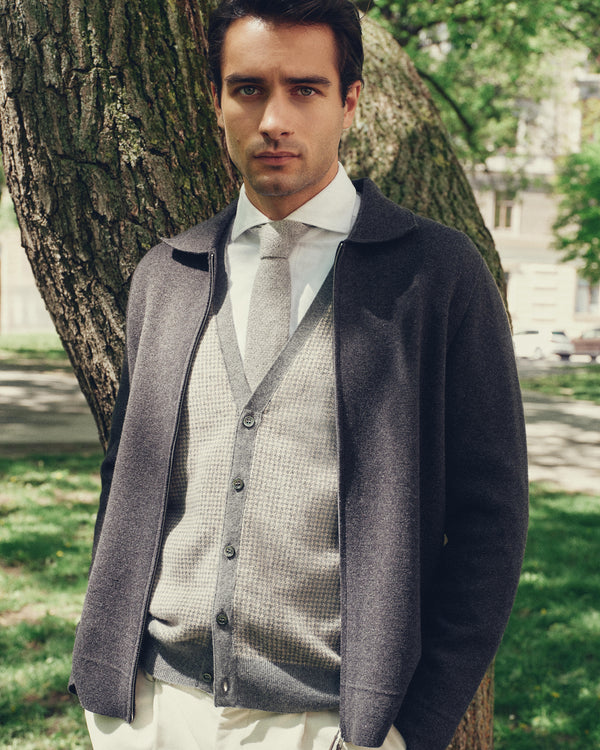 N.Peal Men's Milano Cashmere Shirt Deep Charcoal Grey