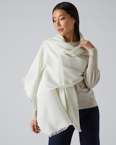 N.Peal Women's Pashmina Cashmere Shawl New Ivory White