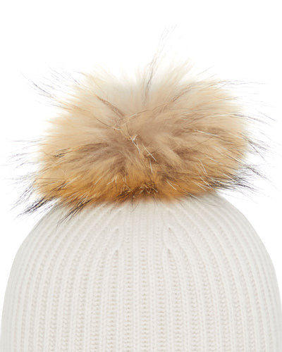 N.Peal Unisex Ribbed Cashmere Hat With Detachable Pom Snow Grey