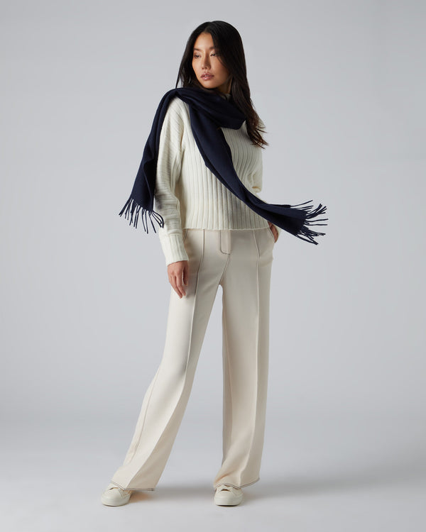 N.Peal Unisex Large Woven Cashmere Scarf Navy Blue
