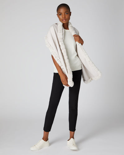 N.Peal Women's Cashmere Scarf With Fur Trim Snow Grey