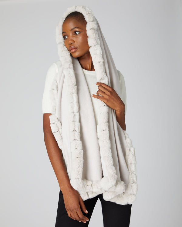 N.Peal Women's Cashmere Scarf With Fur Trim Snow Grey