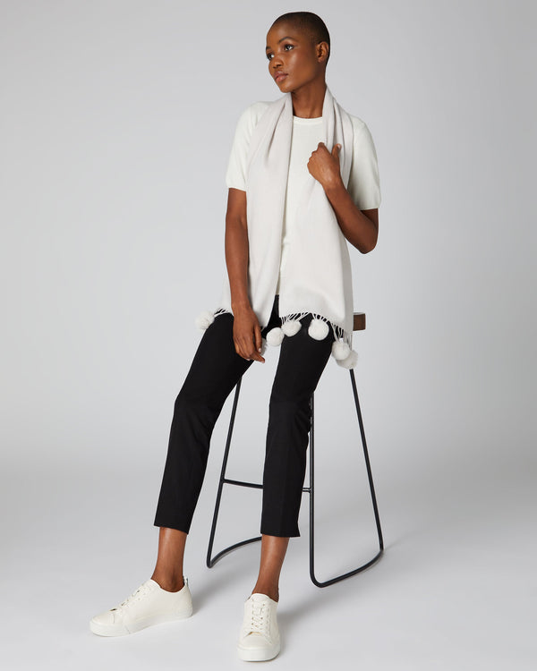 N.Peal Women's Fur Bobble Woven Cashmere Scarf Snow Grey