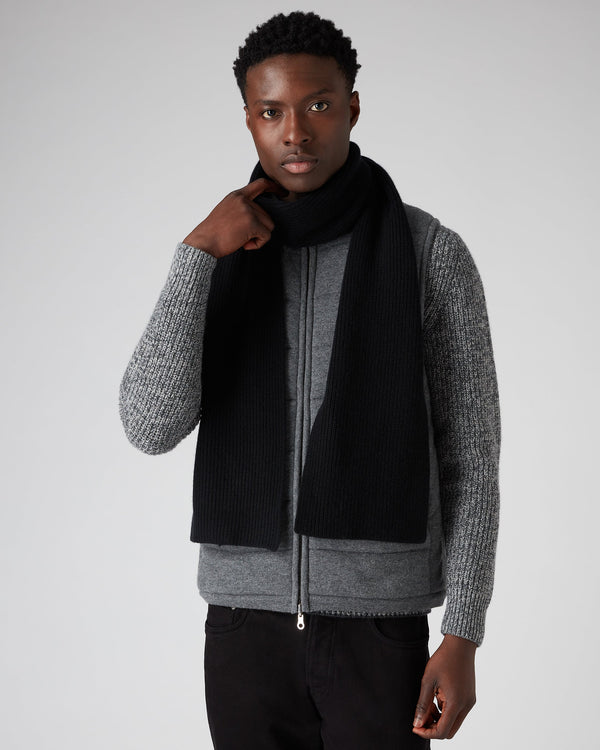 N.Peal Unisex Ribbed Cashmere Scarf Black