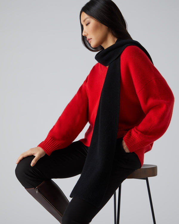 N.Peal Unisex Ribbed Cashmere Scarf Black