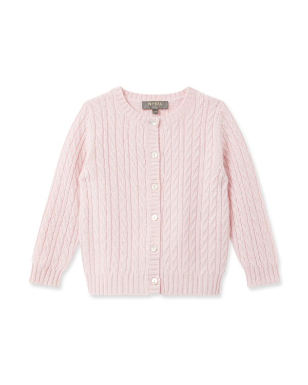 N.Peal Cashmere Cable Cardigan Pale Pink