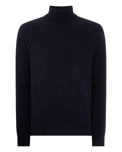 N.Peal Men's Trafalgar Roll Neck Cashmere Jumper Navy Blue