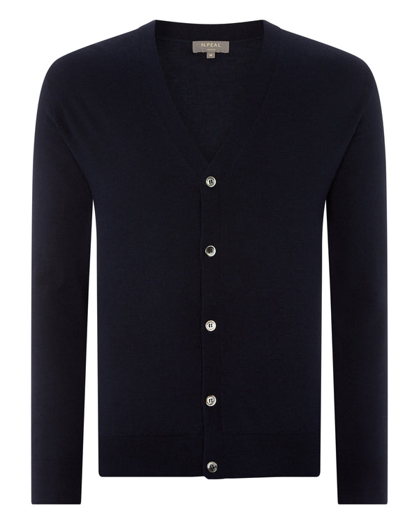 N.Peal Men's Curzon Fine Gauge Cashmere Cardigan Navy Blue