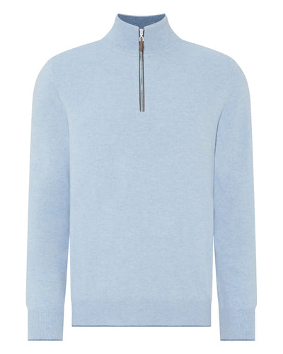 N.Peal Men's Carnaby Half Zip Cashmere Jumper Cornflower Blue