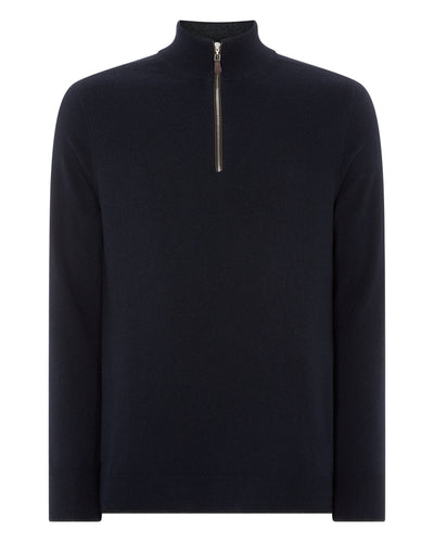 N.Peal Men's Carnaby Half Zip Cashmere Jumper Navy Blue