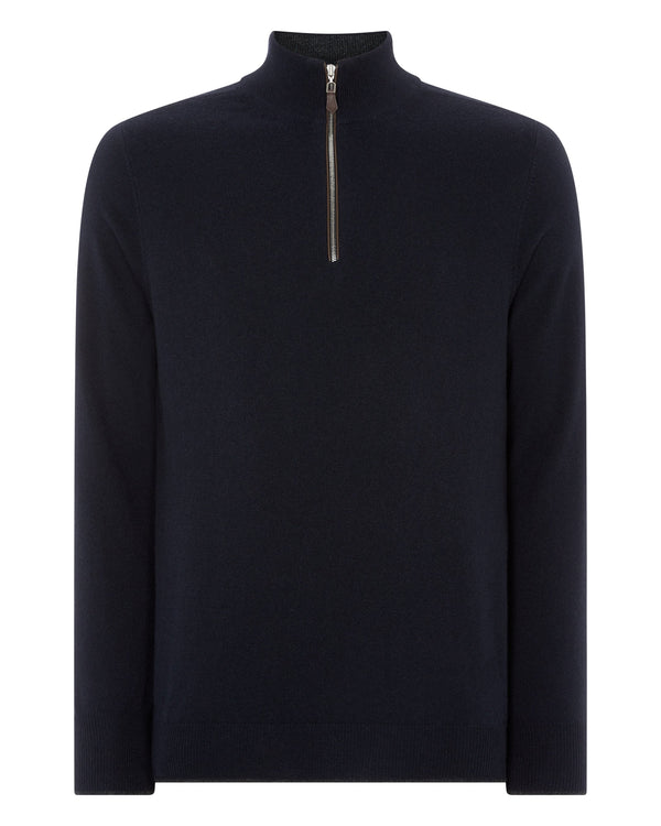 N.Peal Men's Carnaby Half Zip Cashmere Jumper Navy Blue