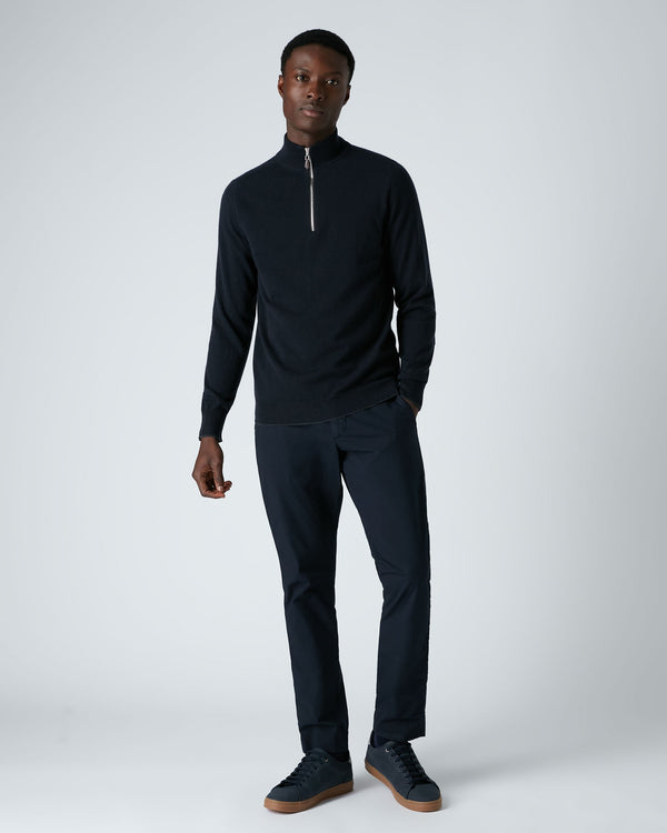 N.Peal Men's Carnaby Half Zip Cashmere Jumper Navy Blue
