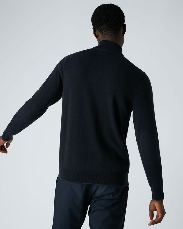 N.Peal Men's Carnaby Half Zip Cashmere Jumper Navy Blue