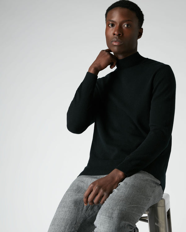 N.Peal Men's Mayfair Turtle Neck Cashmere Jumper Black