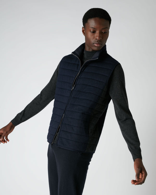 N.Peal Men's Smithfield Fine Gauge Cashmere Padded Gilet Navy Blue