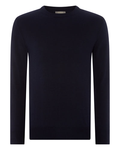 N.Peal Men's Covent Fine Gauge Cashmere Round Neck Jumper Navy Blue