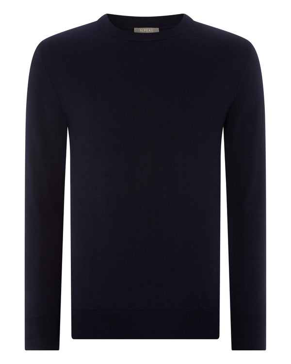 N.Peal Men's Covent Fine Gauge Cashmere Round Neck Jumper Navy Blue